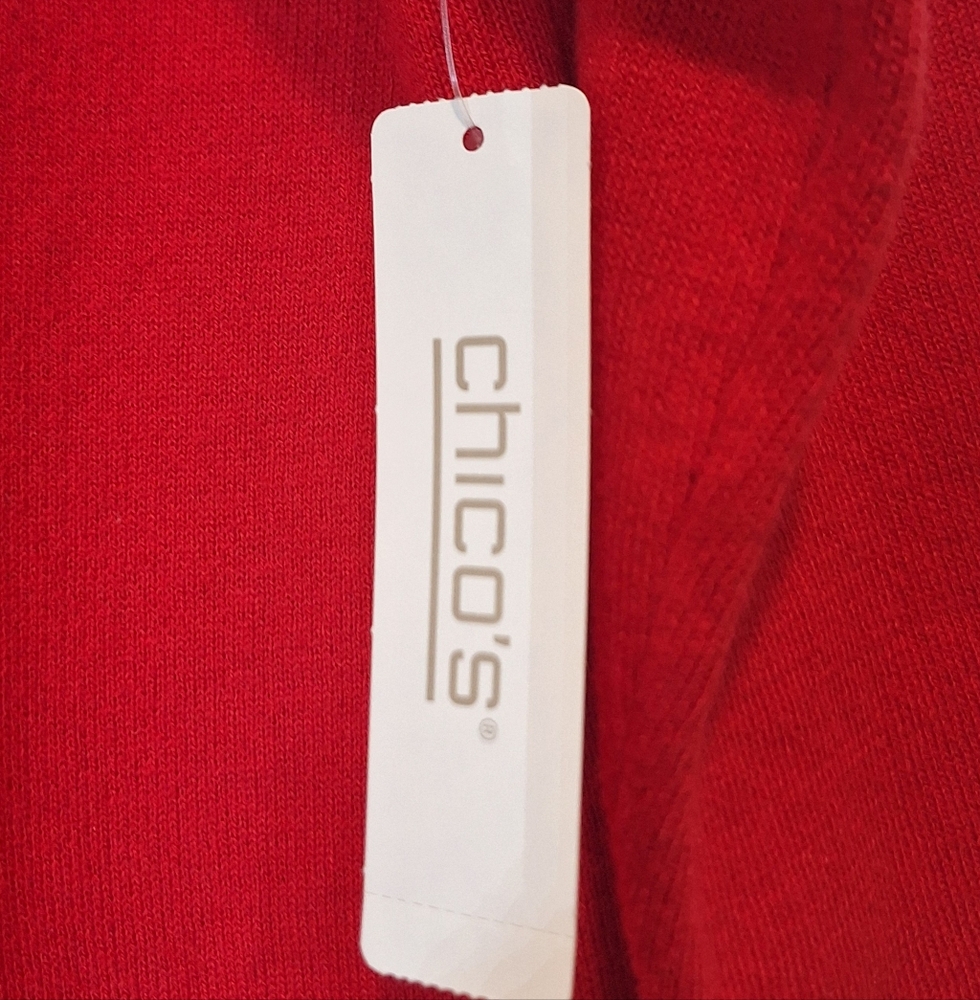 Chico's Classic Funnel Neck Cotton Blend Sweater  Stretch Risque Red Soft Large - Picture 3 of 12